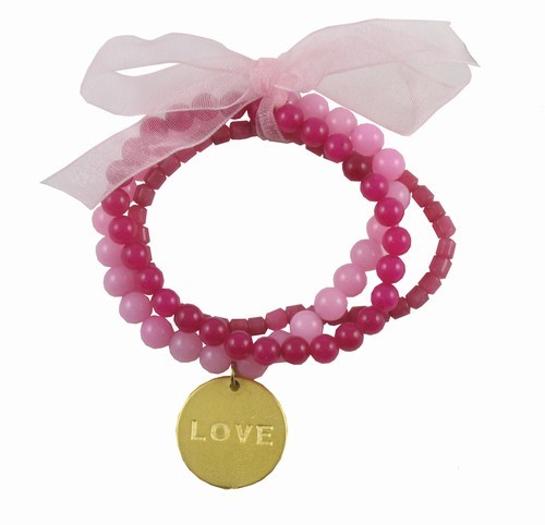 Triple Bracelet Set With Charm Pink