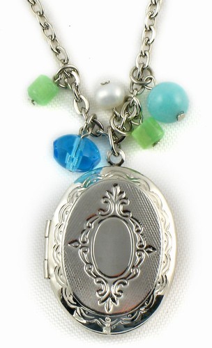 Small Oval Locket Silver Necklace With Blue Jade