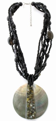 Shell Necklace with Wood Beads