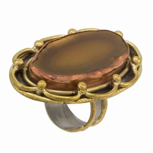 Semi-Precious, Agate Adjustable Ring Brown