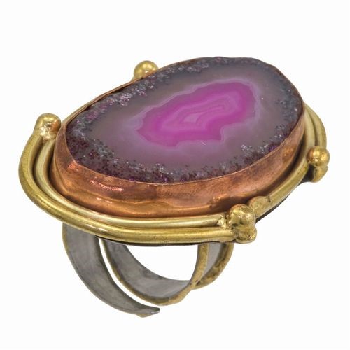 Semi-Precious, Agate Adjustable Ring Pink