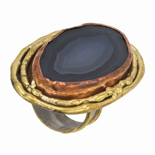 Semi-Precious, Agate Adjustable Ring Dark Blue