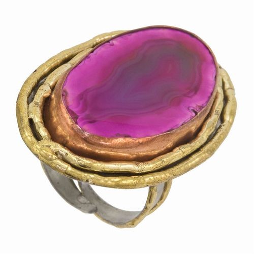 Semi-Precious, Agate Adjustable Ring Pink