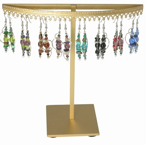 Embellished Metal 1 Tier Earring Display Gold