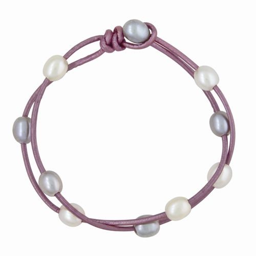Grey & White Pearls on Pink Bracelet
