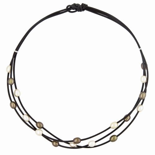 Cream & Copper Pearls on Black Necklace