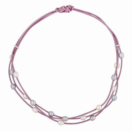 Grey & White Pearls on Pink Necklace