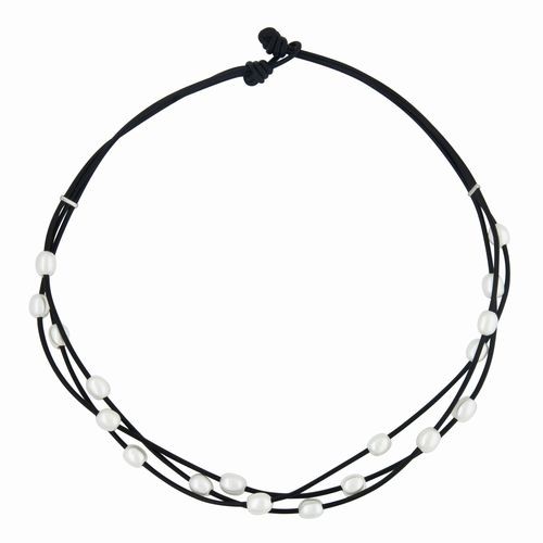 White Pearls on Black Necklace