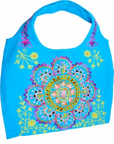 Embroidered Shoulder Bag, Turquoise