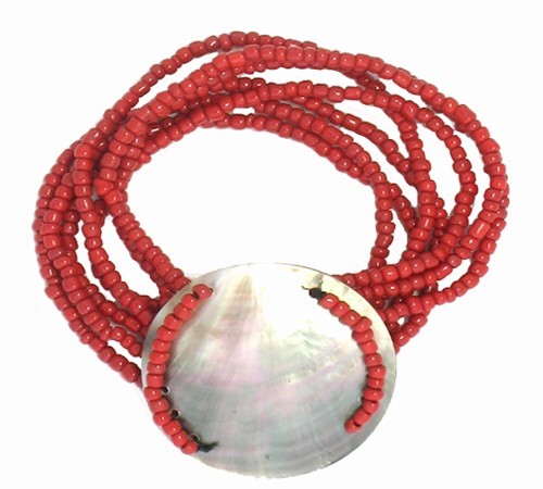 Shell Seed Bead Bracelet Coral