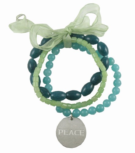 Triple Bracelet Set With Charm Green