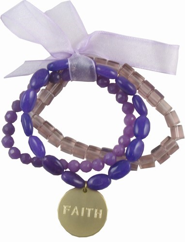 Triple Bracelet Set With Charm Purple