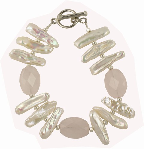 Light Pink Quartz & Freshwater Pearl Bracelet