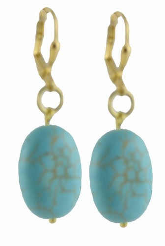 Turquoise Oval Gold Latchback Earrings