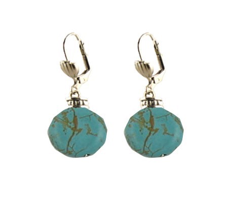 Turquoise Round Silver Latchback Earrings