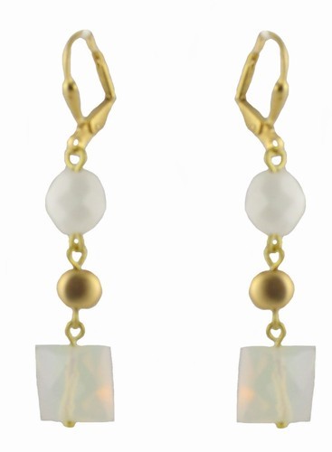 White & Milky Quartz Gold Latchback Earrings