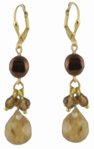 Brown Crystal & Topaz Teardrop Latchback Earrings