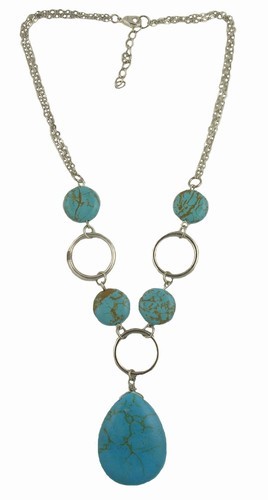 Turquoise Teardrop Pendant Link Necklace