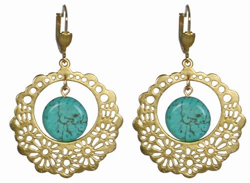 Turquoise and Flower Medallion Earrings