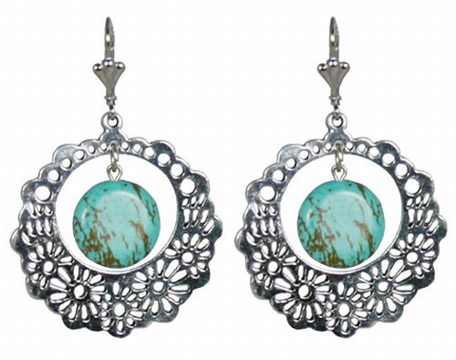 Turquoise and Flower Medallion Earrings