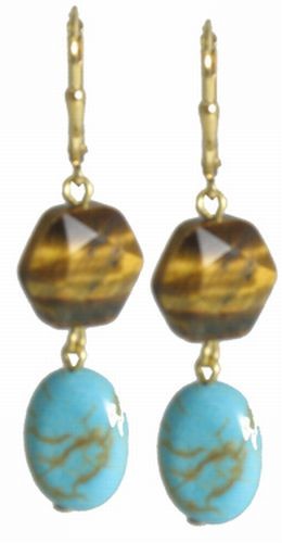Turquoise/Tiger's Eye Silver Earrings