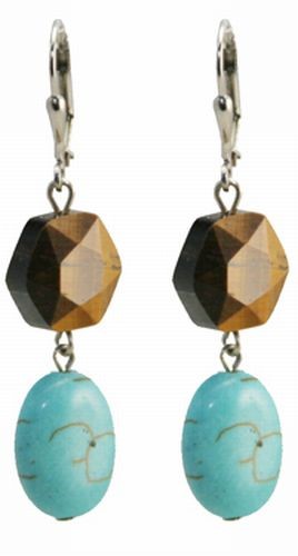 Turquoise/Tiger's Eye Gold Earrings