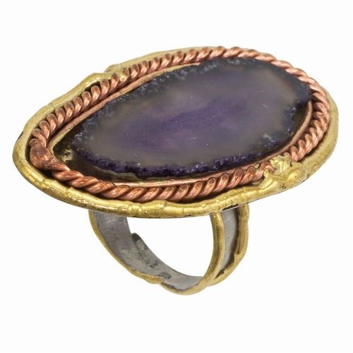 Semi-Precious, Agate Adjustable Ring Purple