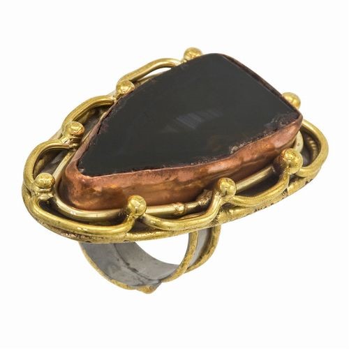 Semi-Precious, Agate Adjustable Ring Black