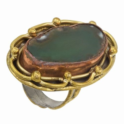 Semi-Precious, Agate Adjustable Ring Green