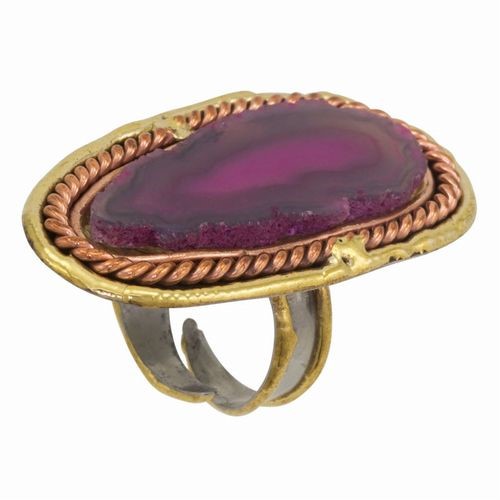 Semi-Precious, Agate Adjustable Ring Pink
