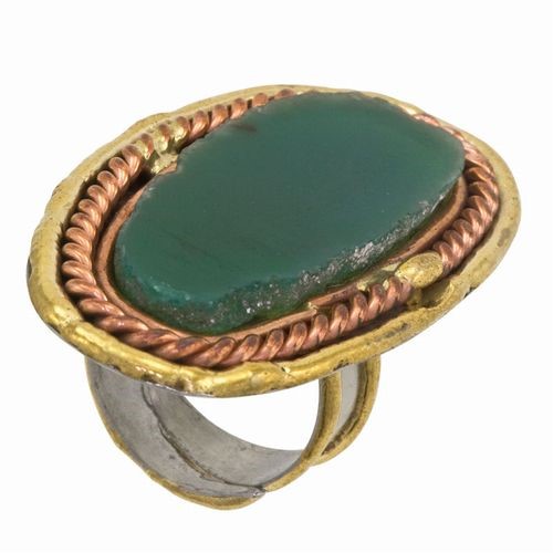 Semi-Precious, Agate Adjustable Ring Green