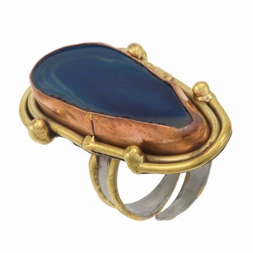 Semi-Precious, Agate Adjustable Ring Blue