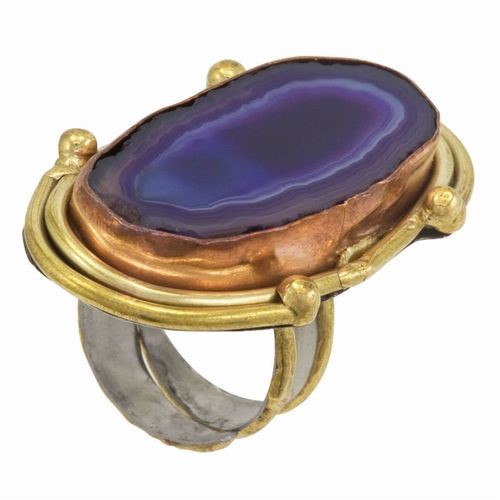 Semi-Precious, Agate Adjustable Ring Purple
