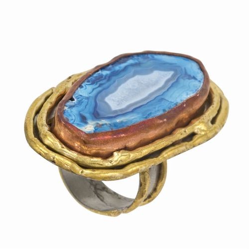 Semi-Precious, Agate Adjustable Ring Light Blue