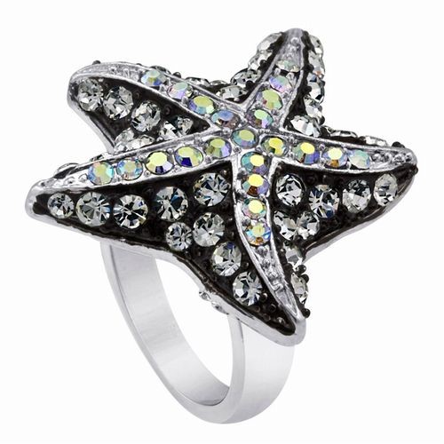 Silver & Black Starfish Ring