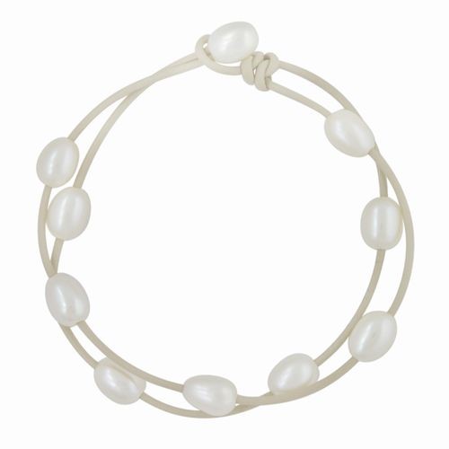 White Pearls on Natural Bracelet