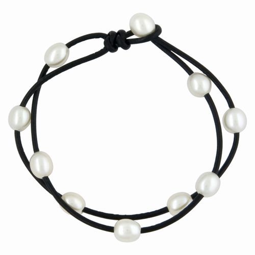 White Pearls on Black Bracelet
