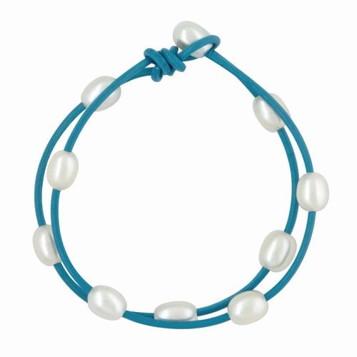White Pearls on Turquoise Bracelet