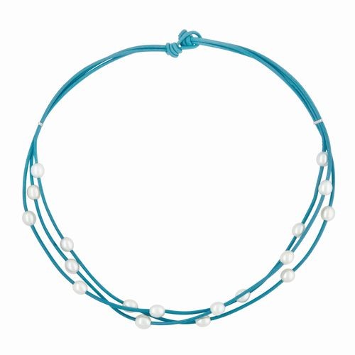 White Pearls on Turquoise Necklace