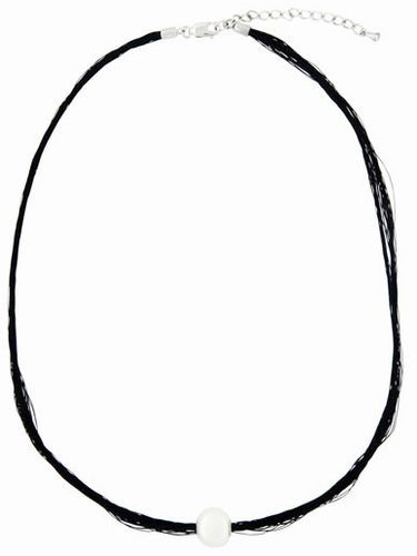 White Pearl on Black Necklace