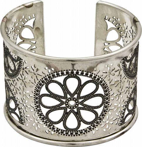 Laser Cut Cuff, Silver Flower