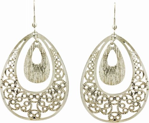 Laser Cut Earrings, Silver Tear Drops