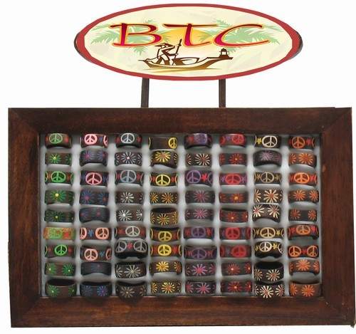 Tribal, Handpainted Wood Rings with Display