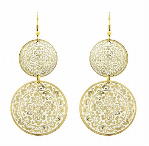 Enameled Earrings, 2 Circle DropsWh/Go