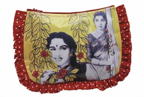 Coated Cotton Red Bolly Ruffle Pouch