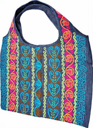 Embroidered Shoulder Bag, Denim