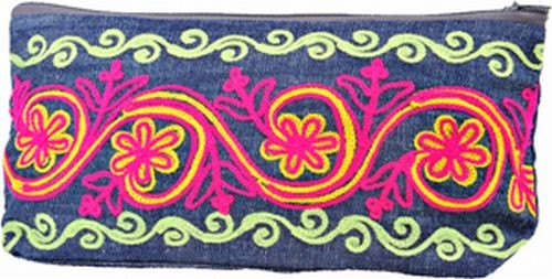 Embroidered Zip Clutch Bag, Denim