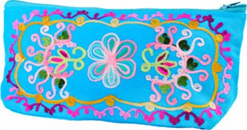 Embroidered Zip Clutch Bag, Turquoise