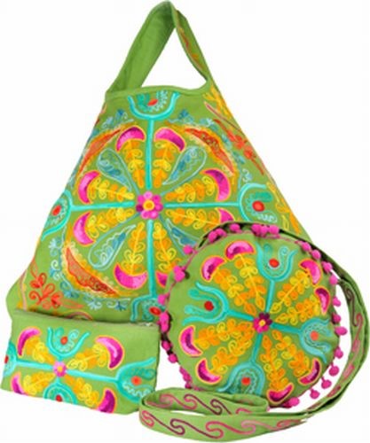 Embroidered Girly Bag, Lime