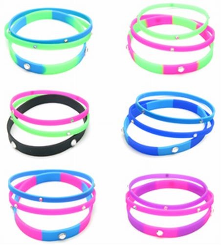 Silicone Trio Bracelets with Crystal Accents